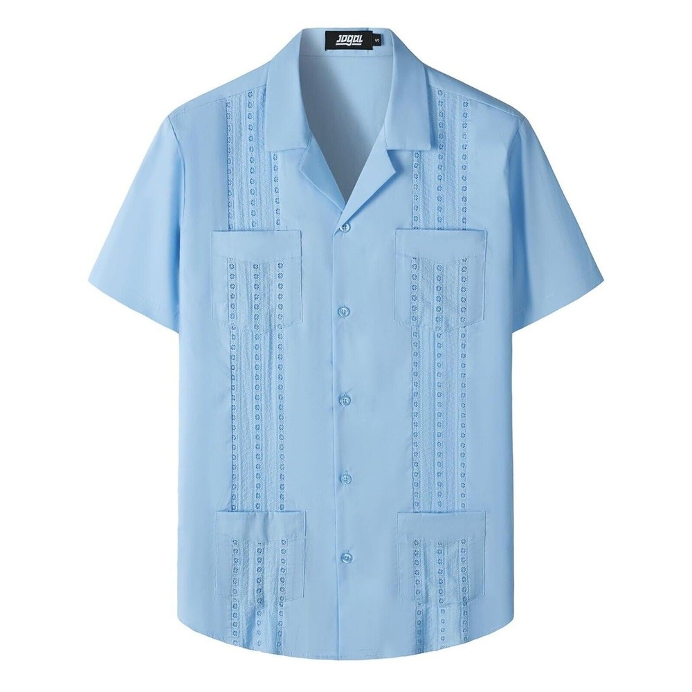 JOGAL Boys Guayabera Shirts Cuban Short Sleeve Casual